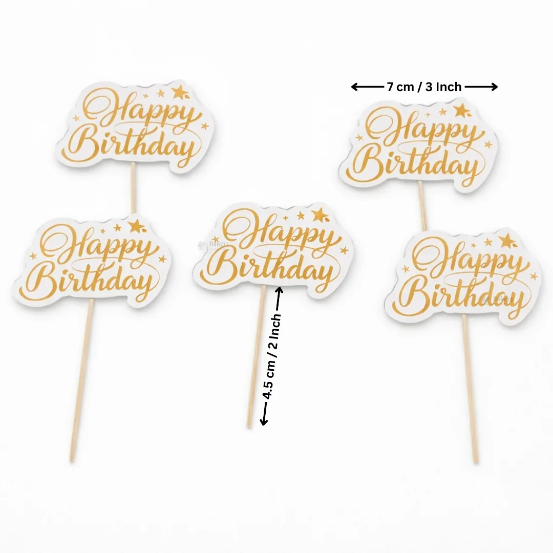 Reflective Happy Birthday Cake Topper | Multiple Design Options with Wooden Stick | Pack of 50 - Image 7