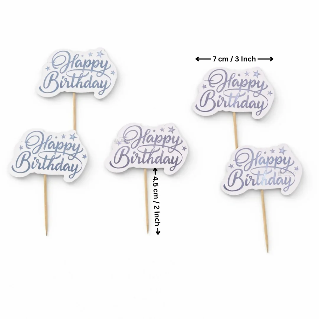 Reflective Happy Birthday Cake Topper | Multiple Design Options with Wooden Stick | Pack of 50 - Image 8