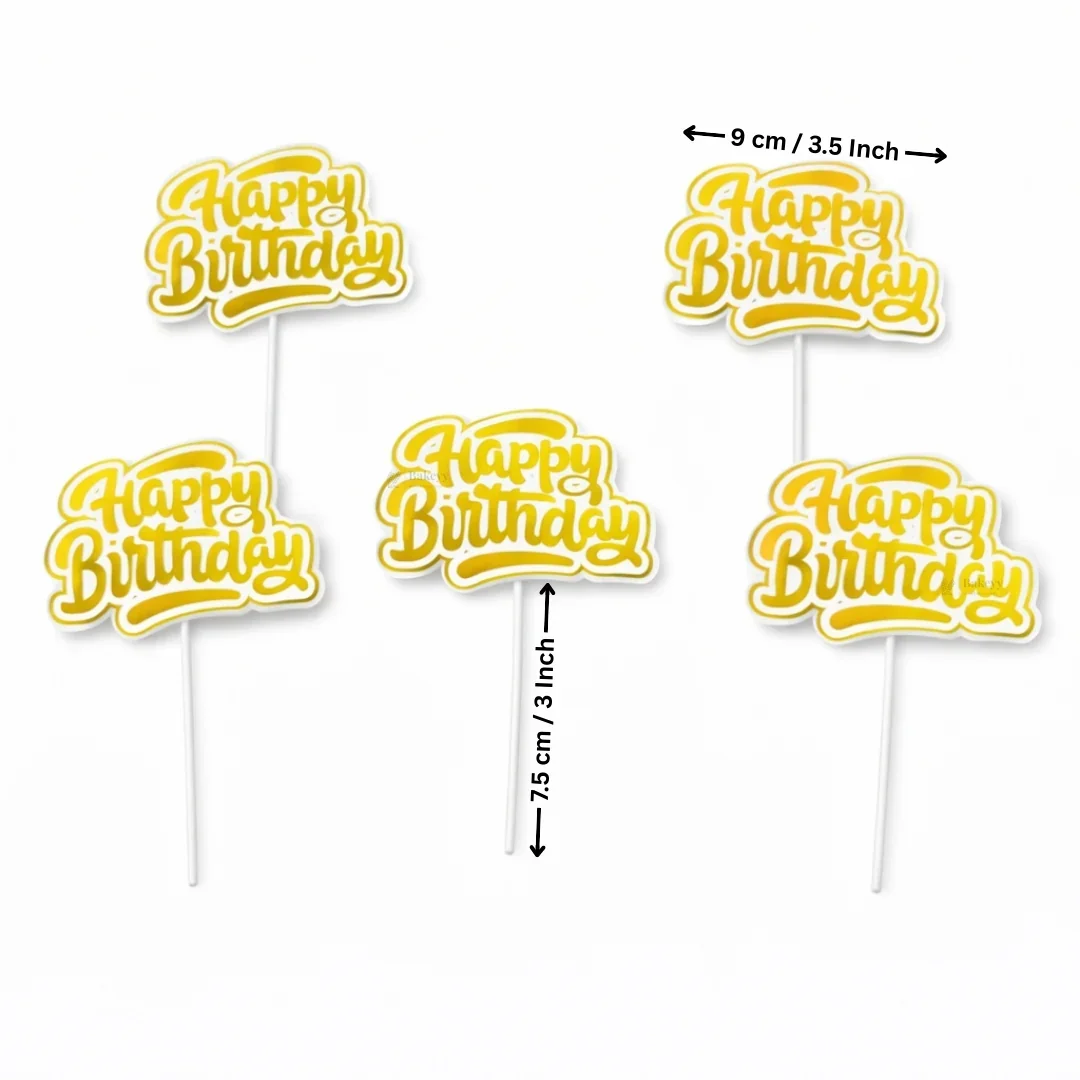 Reflective Happy Birthday Cake Topper | Multiple Design Options with Wooden Stick | Pack of 50 - Image 9