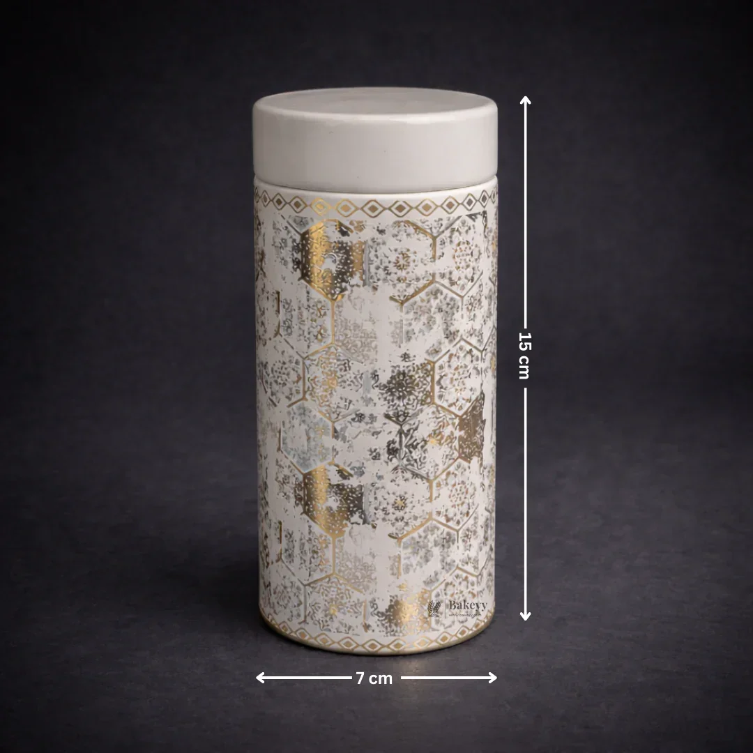 Premium Grey & Gold Hexagon Print Round Metal Tin Box | 1 Piece - Image 4