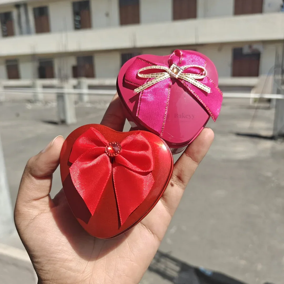 Heart Shaped Tin Box | Mixed Colours with Bow | Empty Decorative Tin Box | Pack of 12 - Image 2