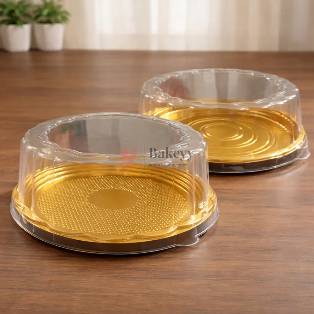 Round Cake Box with Golden Base & Clear Dome Lid | 2 Tray Designs | Premium Cake Packaging | Pack of 50 - Image 3