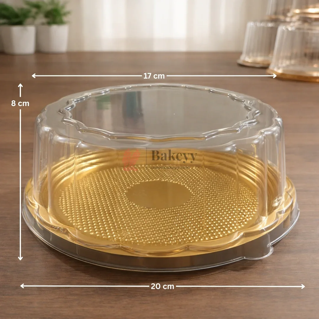 Round Cake Box with Golden Base & Clear Dome Lid | 2 Tray Designs | Premium Cake Packaging | Pack of 50 - Image 4