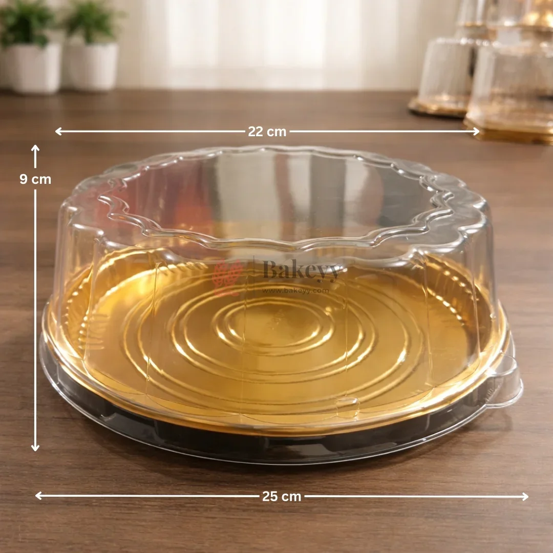 Round Cake Box with Golden Base & Clear Dome Lid | 2 Tray Designs | Premium Cake Packaging | Pack of 50 - Image 5