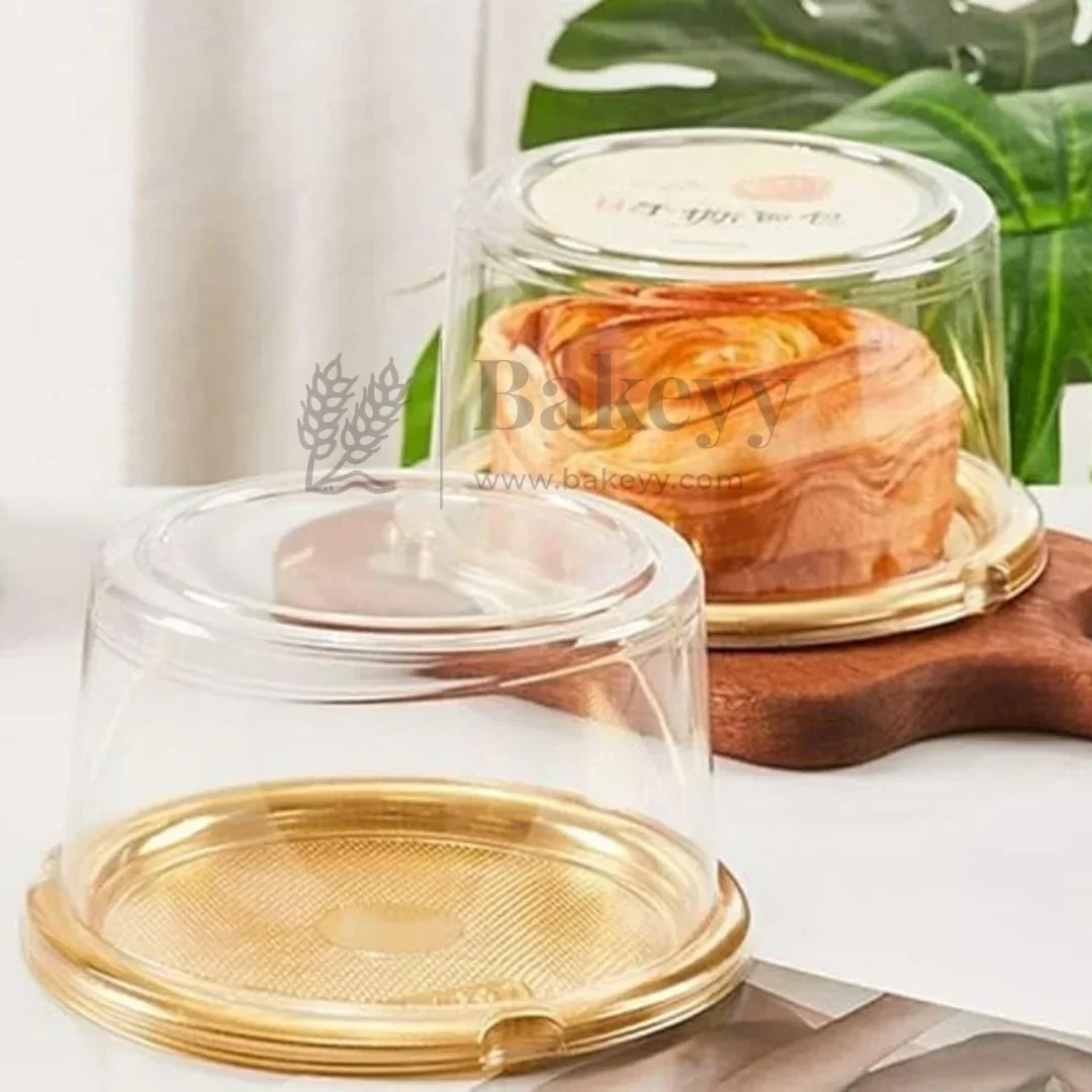 Round Cake Dome Box | Large Transparent Lid with Gold Base | Pack of 50