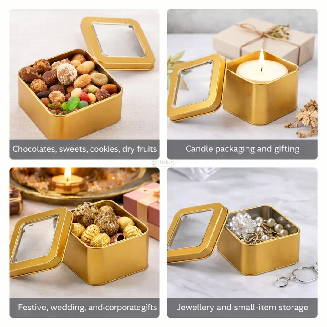 Square Tin Box with Transparent Window Lid | Random Colors | Chocolates & Keepsakes | Pack of 12 - Image 4