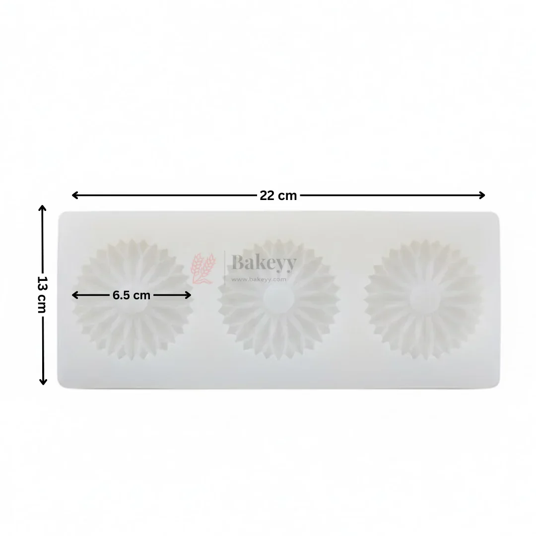 Round Flower Chocolate Garnishing Mould | Silicone Cake Decoration Mould | 3 Cavity | Pack of 1 - Image 2