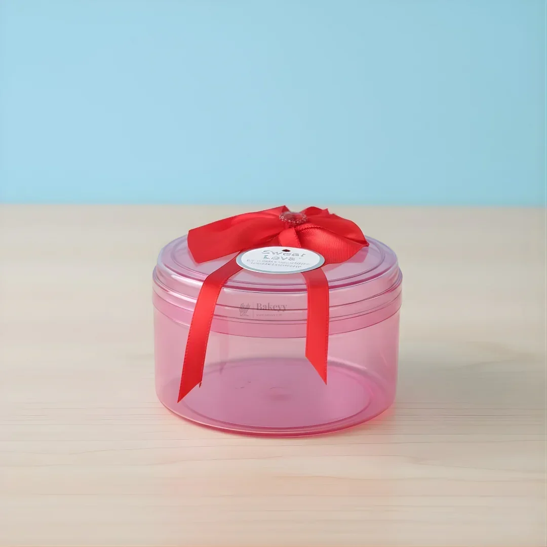 Round Red Empty Decorative Acrylic Box | Gift Box | Chocolate Box | Sweet Box | Jewellery Box | Plastic Box | Pack of 12 - Image 3