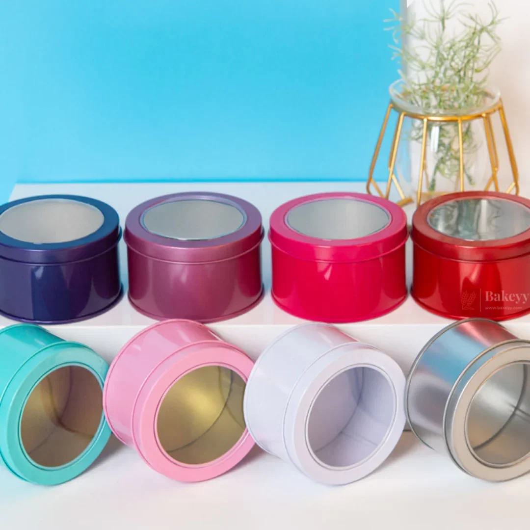 Round Tin Containers with Clear Lids | Gift Box, Chocolate Box, Sweet Box, Jewellery Box, Tin Box | Pack of 12 - Image 6