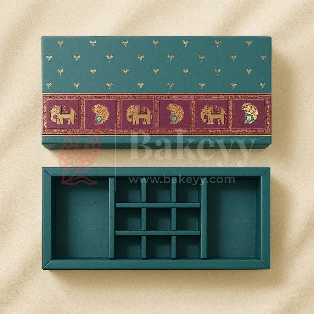 Royal Elephant and Peacock print 2 Brownie and 9 cavity Hamper Box | 1 Piece - Image 3