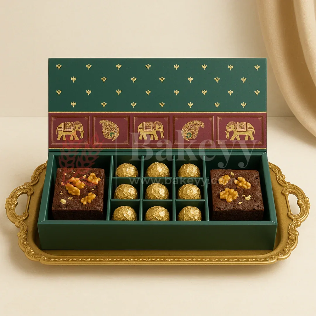 Royal Elephant and Peacock print 2 Brownie and 9 cavity Hamper Box | 1 Piece - Image 4