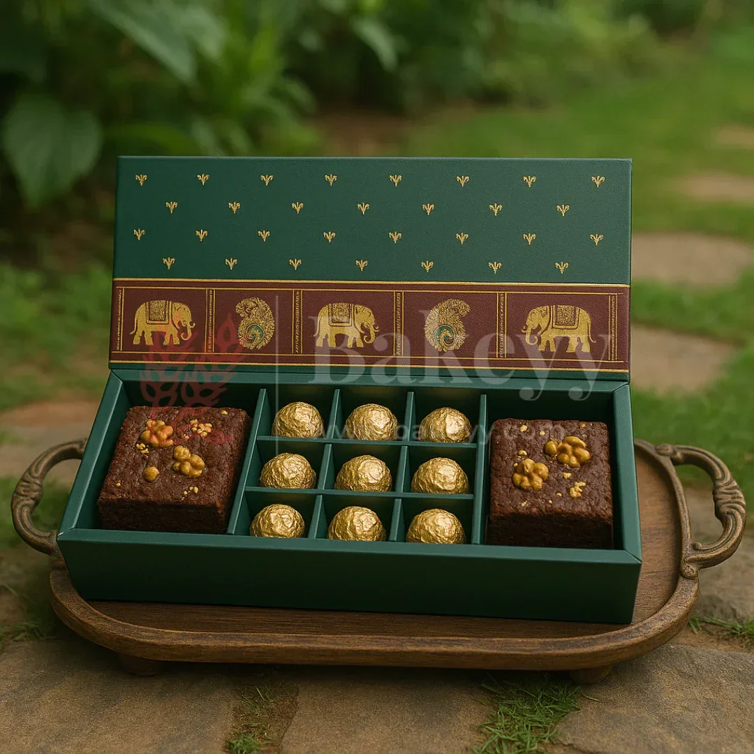 Royal Elephant and Peacock print 2 Brownie and 9 cavity Hamper Box | 1 Piece - Image 6
