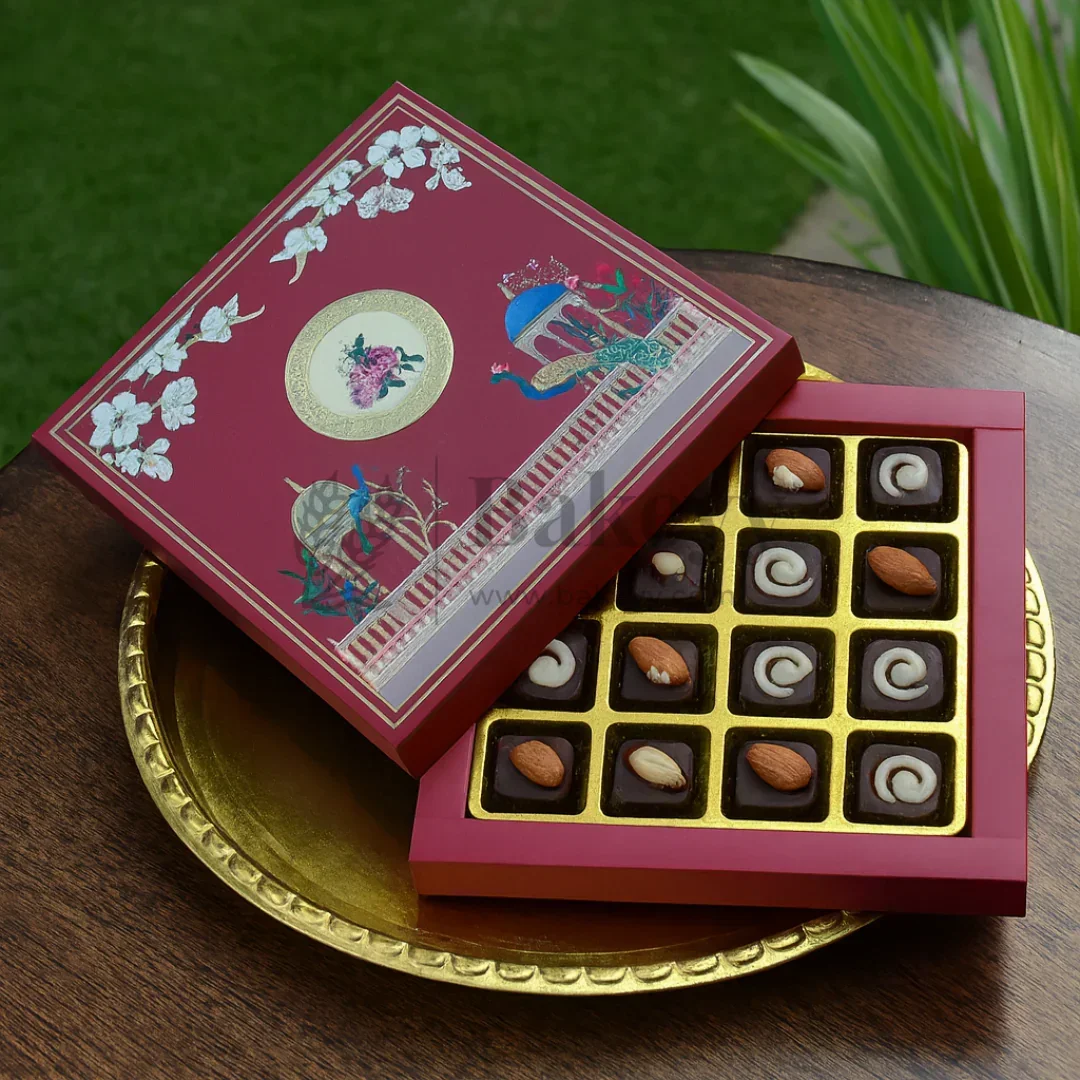 Royal Maroon and Gold Floral Sweet Box with Cavities | Pack of 10 - Image 3