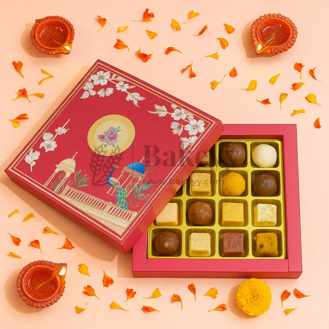 Royal Maroon and Gold Floral Sweet Box with Cavities | Pack of 10 - Image 4