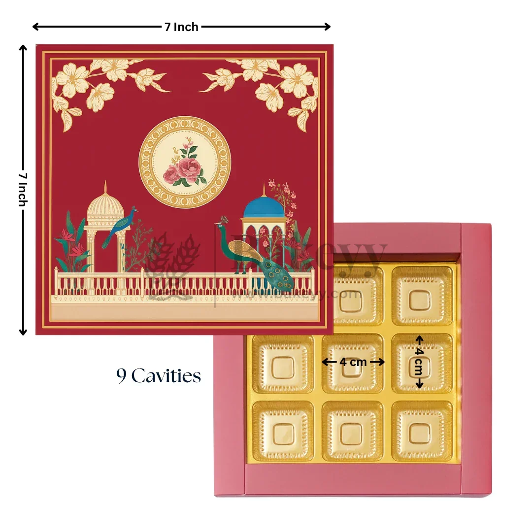 Royal Maroon and Gold Floral Sweet Box with Cavities | Pack of 10 - Image 5