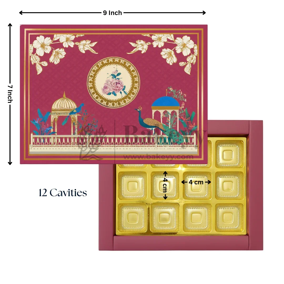 Royal Maroon and Gold Floral Sweet Box with Cavities | Pack of 10 - Image 6
