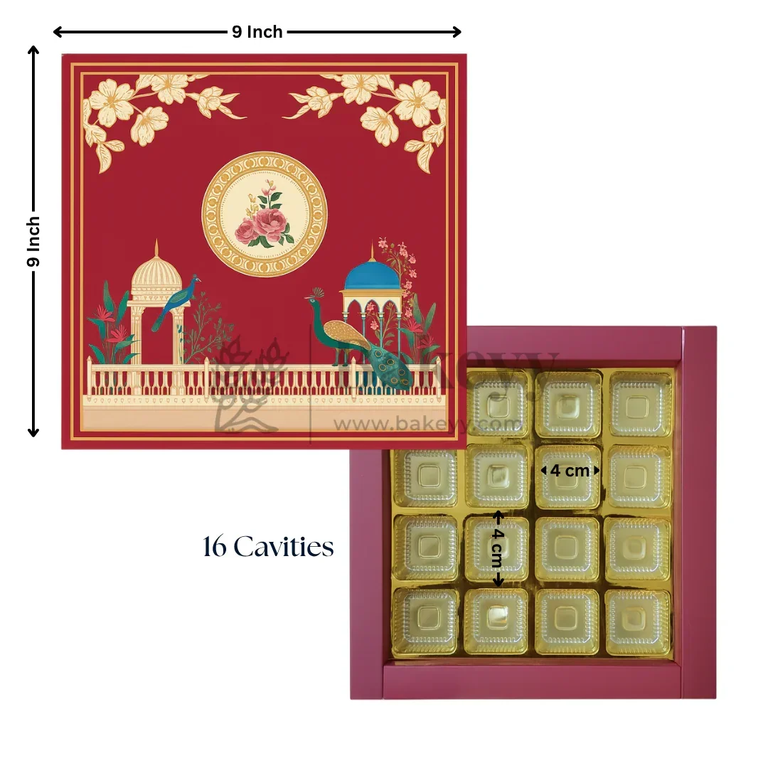Royal Maroon and Gold Floral Sweet Box with Cavities | Pack of 10 - Image 7