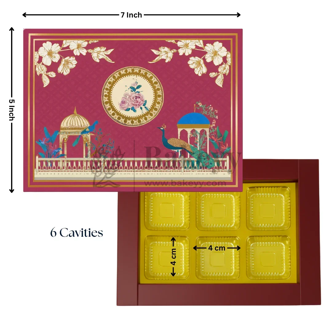 Royal Maroon and Gold Floral Sweet Box with Cavities | Pack of 10 - Image 8