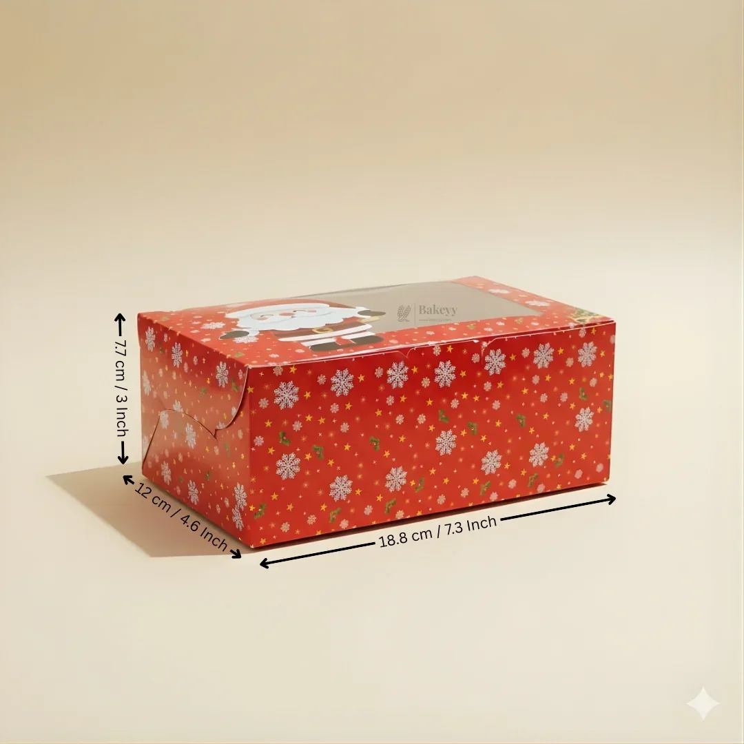 Santa Theme Red Pastry Box | Christmas Pastry Box | Festive Bakery Packaging | Multi-Sizes | Pack of 25 - Image 3
