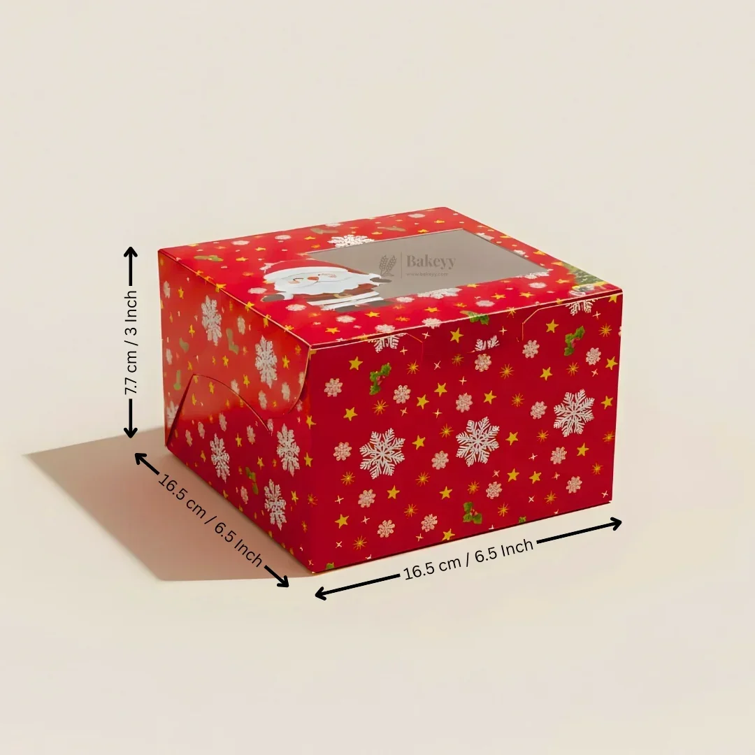 Santa Theme Red Pastry Box | Christmas Pastry Box | Festive Bakery Packaging | Multi-Sizes | Pack of 25 - Image 4