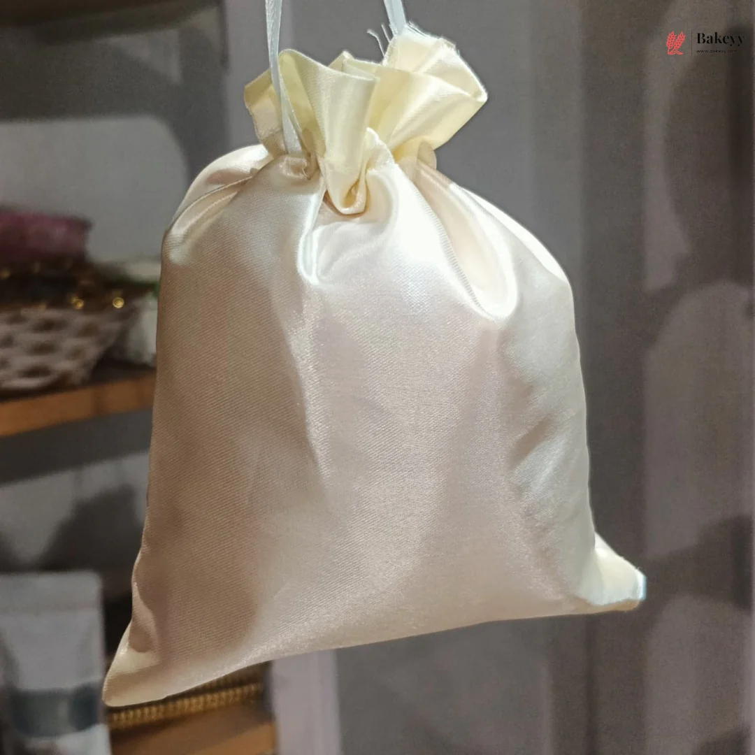 Satin Drawstring Potli Bags | Cream Color Color | 3 Size Options | Pack of 25 - Image 3