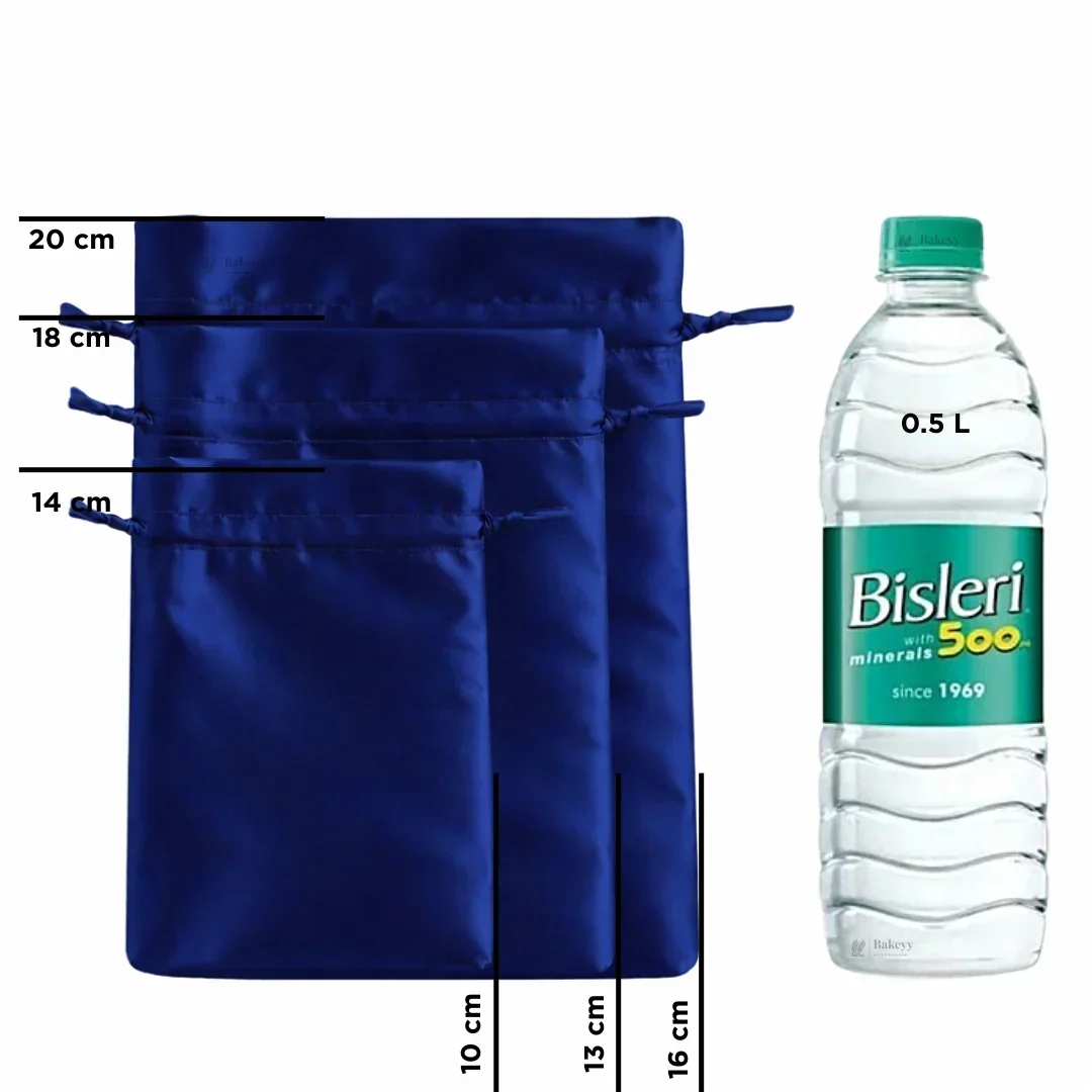 Satin Drawstring Potli Bags | Dark Blue Color | 3 Size Options | Pack of 25 - Image 3