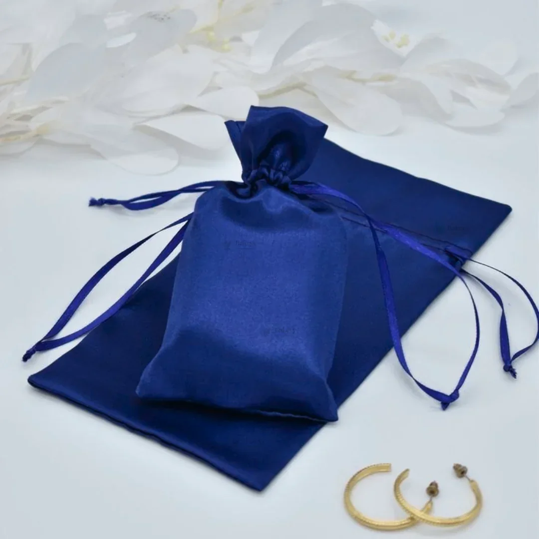 Satin Drawstring Potli Bags | Dark Blue Color | 3 Size Options | Pack of 25 - Image 4