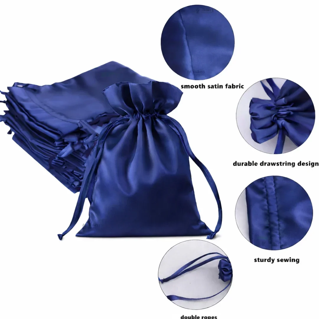 Satin Drawstring Potli Bags | Dark Blue Color | 3 Size Options | Pack of 25 - Image 5