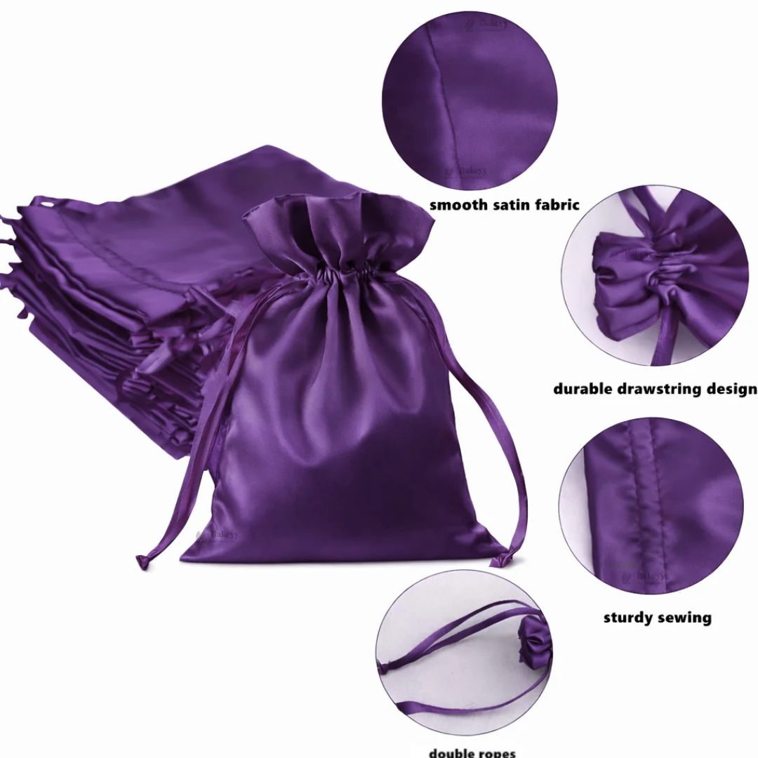 Satin Drawstring Potli Bags | Dark Purple Color | 3 Size Options | Pack of 25 - Image 4