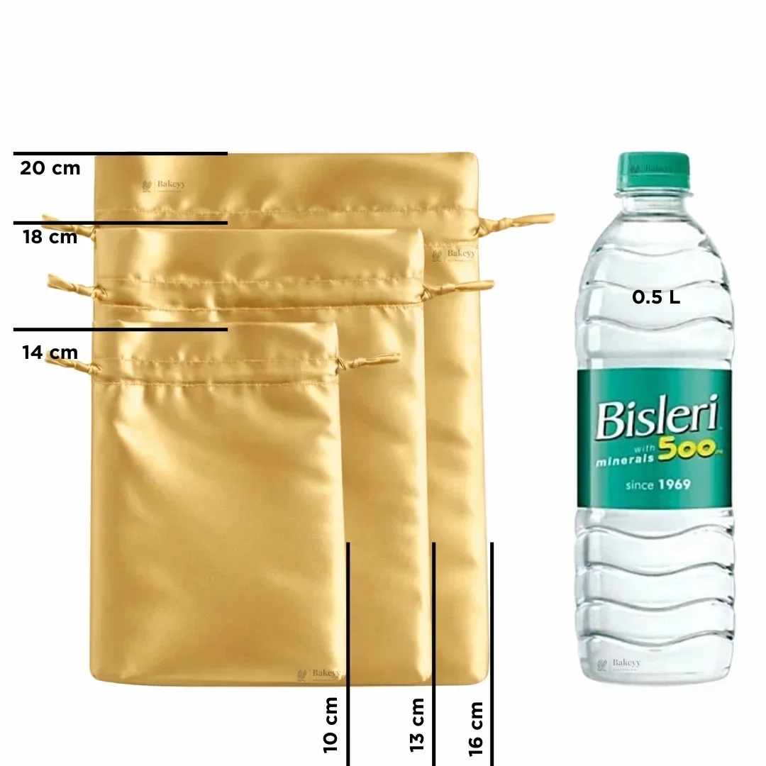 Satin Drawstring Potli Bags | Gold Color | 3 Size Options | Pack of 25 - Image 3