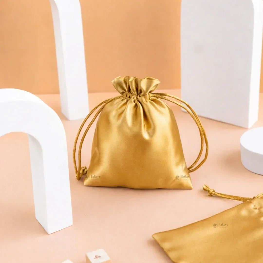 Satin Drawstring Potli Bags | Gold Color | 3 Size Options | Pack of 25 - Image 4