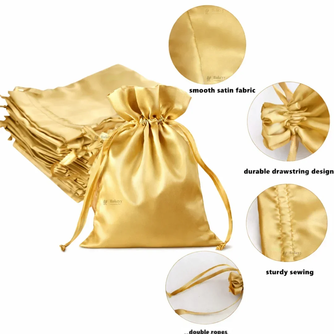 Satin Drawstring Potli Bags | Gold Color | 3 Size Options | Pack of 25 - Image 5