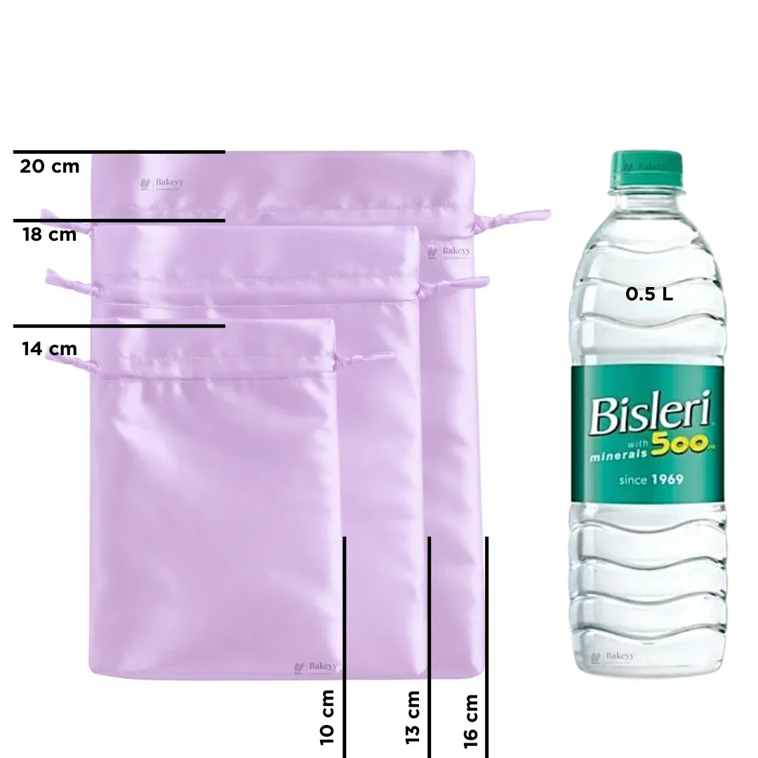 Satin Drawstring Potli Bags | Lavender Color | 3 Size Options | Pack of 25 - Image 3