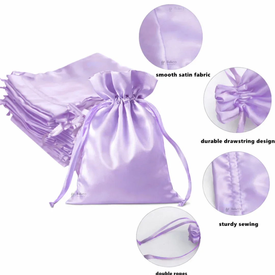 Satin Drawstring Potli Bags | Lavender Color | 3 Size Options | Pack of 25 - Image 5