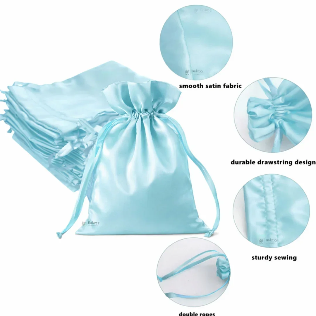 Satin Drawstring Potli Bags | Pastel Blue Color | 3 Size Options | Pack of 25 - Image 4