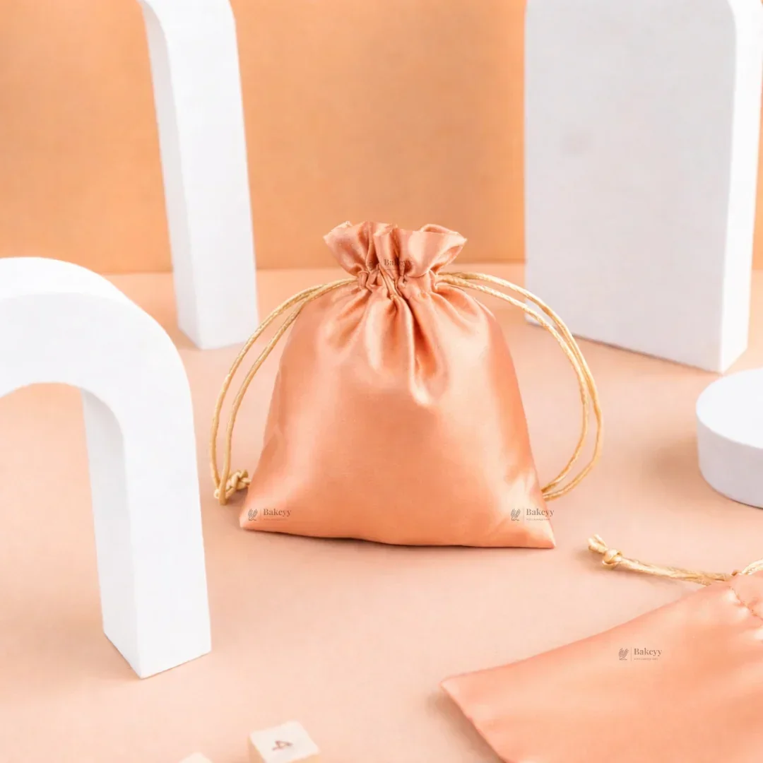 Satin Drawstring Potli Bags | Peach Color | 3 Size Options | Pack of 25 - Image 4