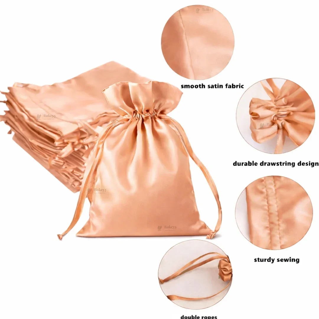 Satin Drawstring Potli Bags | Peach Color | 3 Size Options | Pack of 25 - Image 5