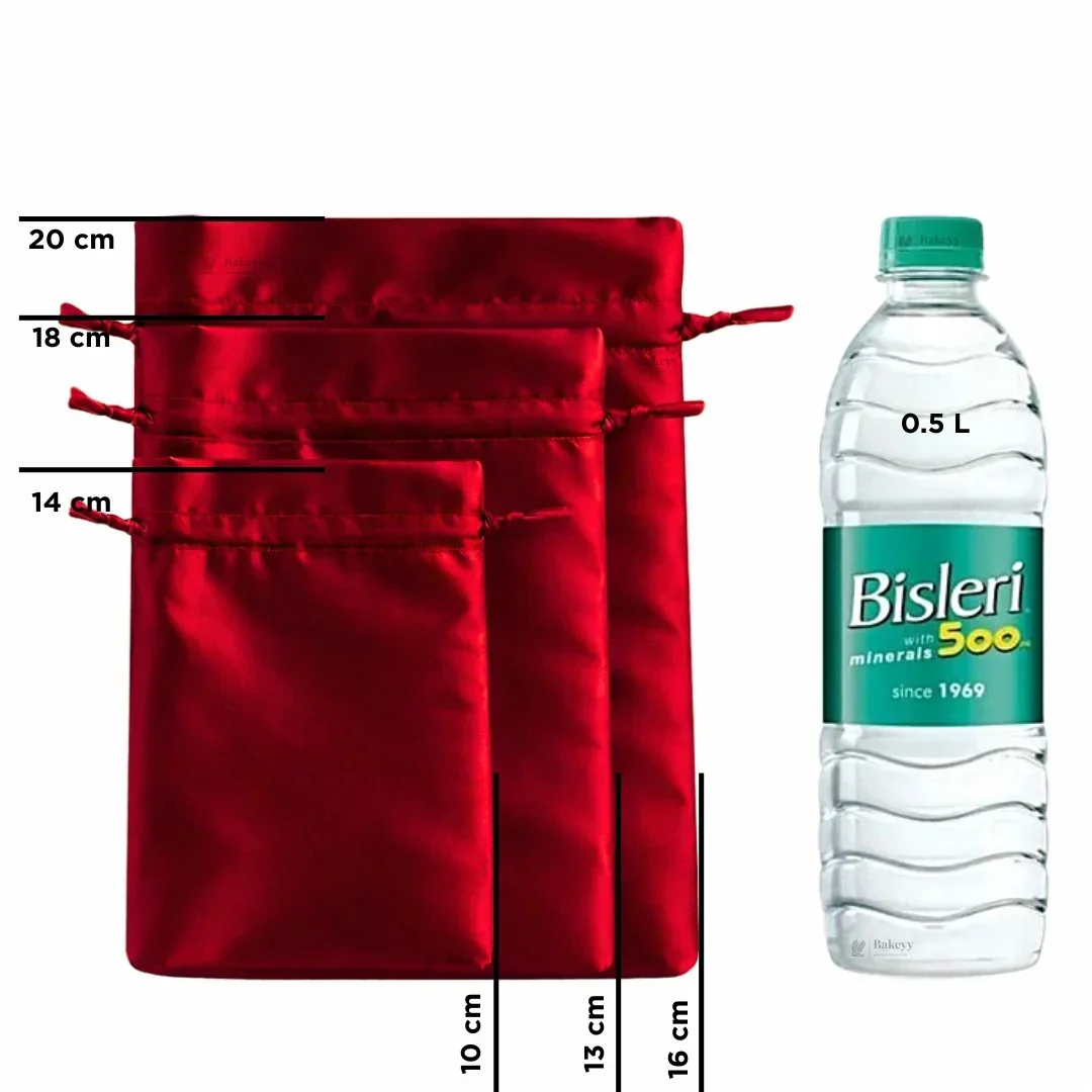 Satin Drawstring Potli Bags | Red Color | 3 Size Options | Pack of 25 - Image 3