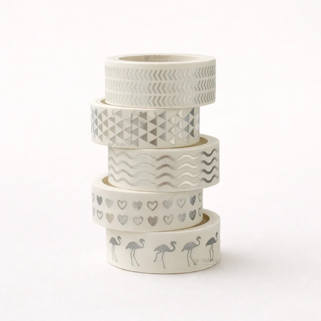 Silver Foil Decorative Washi Tape Set | Cake Decoration | 5 Pieces per Pack | Pack of 1 - Image 10