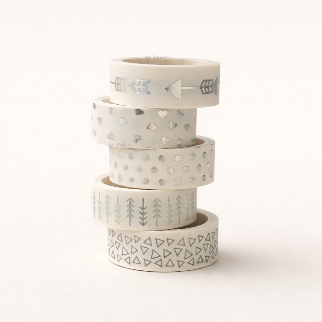 Silver Foil Decorative Washi Tape Set | Cake Decoration | 5 Pieces per Pack | Pack of 1 - Image 7