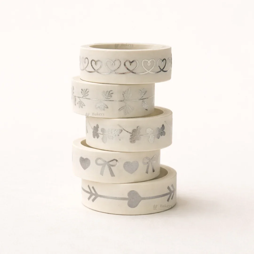 Silver Foil Decorative Washi Tape Set | Cake Decoration | 5 Pieces per Pack | Pack of 1 - Image 8