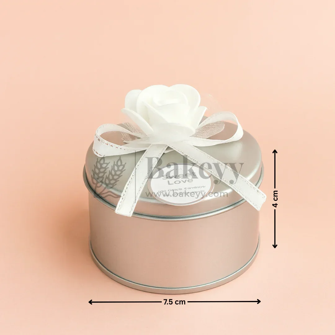 Silver Round Empty Decorative Tin Box | Gift Box | Jewellery Box | Luxury Box | Pack of 12 - Image 3