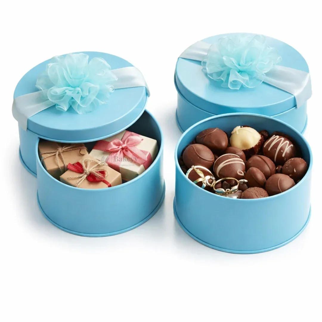Round Decorative Metal Tin Box with Ribbon | Round Tin Box with Bow | Sweet Box | Chocolates & Keepsakes | Pack of 6 - Image 5