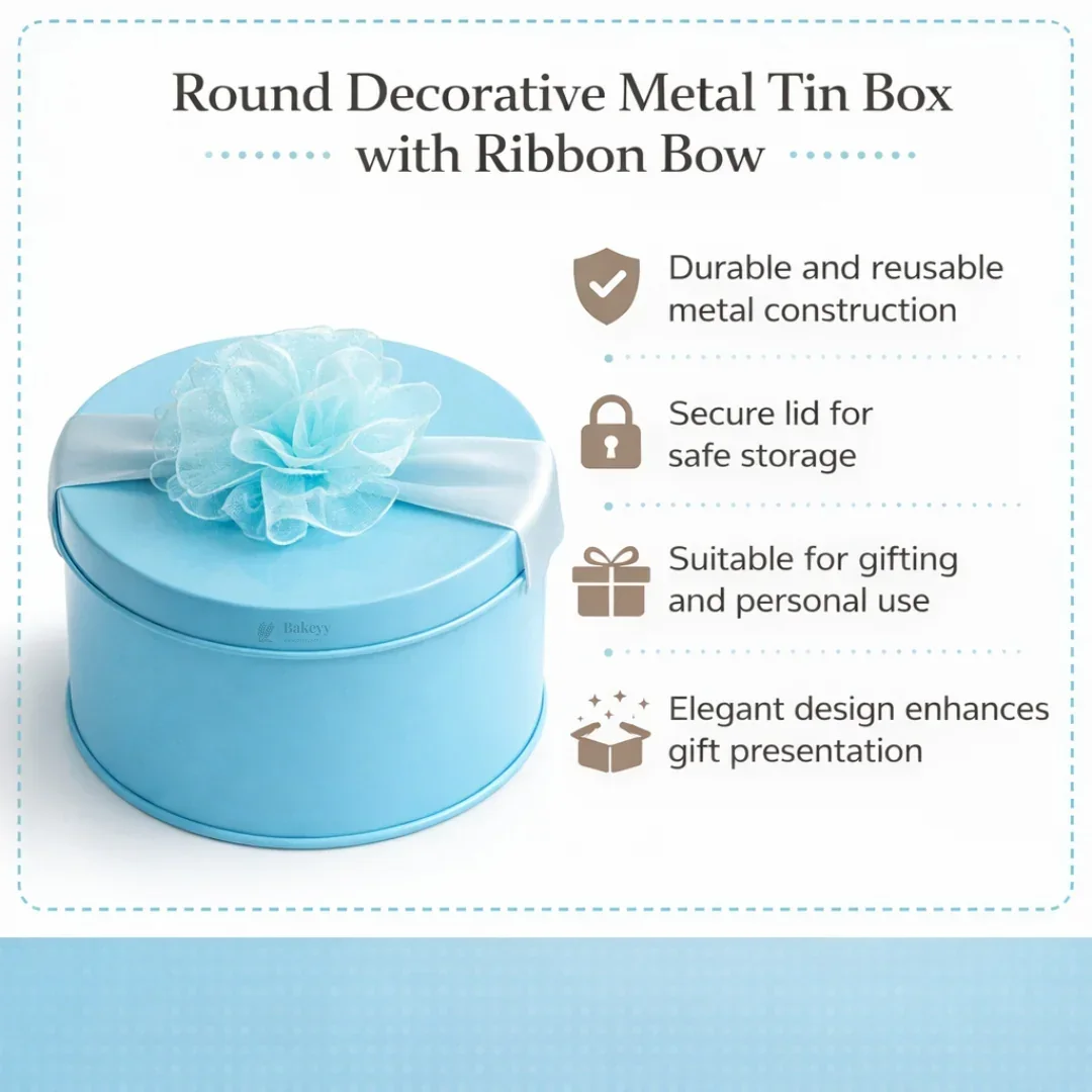 Round Decorative Metal Tin Box with Ribbon | Round Tin Box with Bow | Sweet Box | Chocolates & Keepsakes | Pack of 6 - Image 6