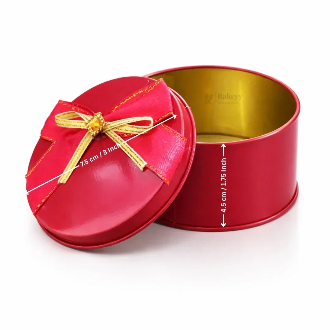 Round Empty Decorative Tin Box | Mixed Colours with Bow Designs | Pack of 12 - Image 3