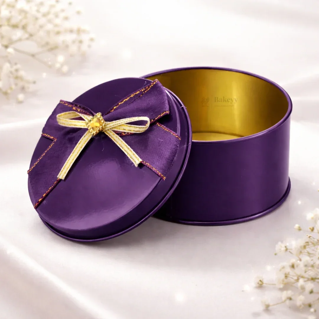 Round Empty Decorative Tin Box | Mixed Colours with Bow Designs | Pack of 12 - Image 4