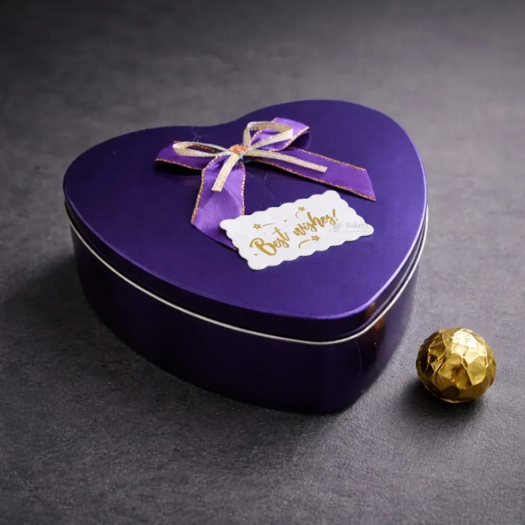 Heart Shaped Empty Decorative Tin Box with Attached Bow | Multiple Colors Options | Gift Tin Box | Storage Tin Box| Pack of 1 - Image 10