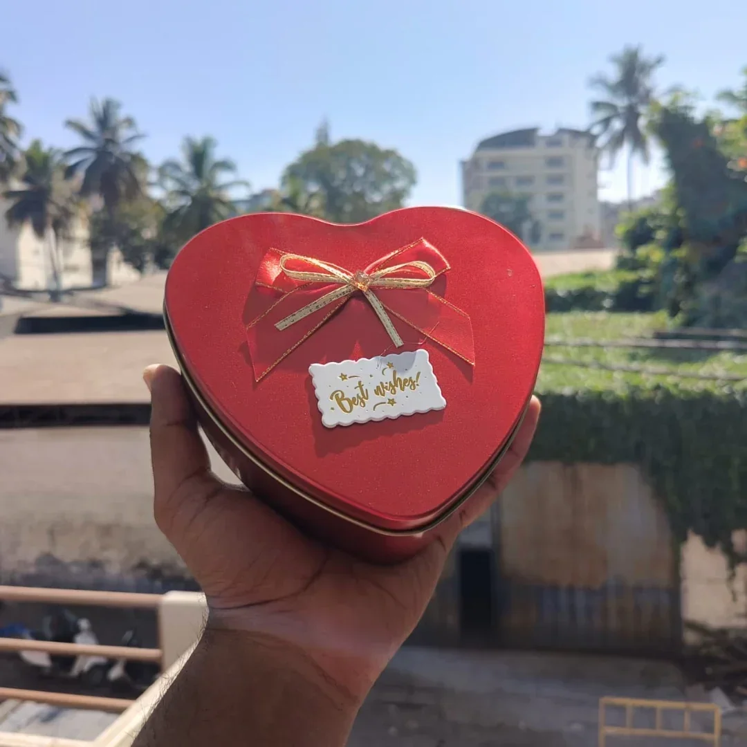 Heart Shaped Empty Decorative Tin Box with Attached Bow | Multiple Colors Options | Gift Tin Box | Storage Tin Box| Pack of 1 - Image 2