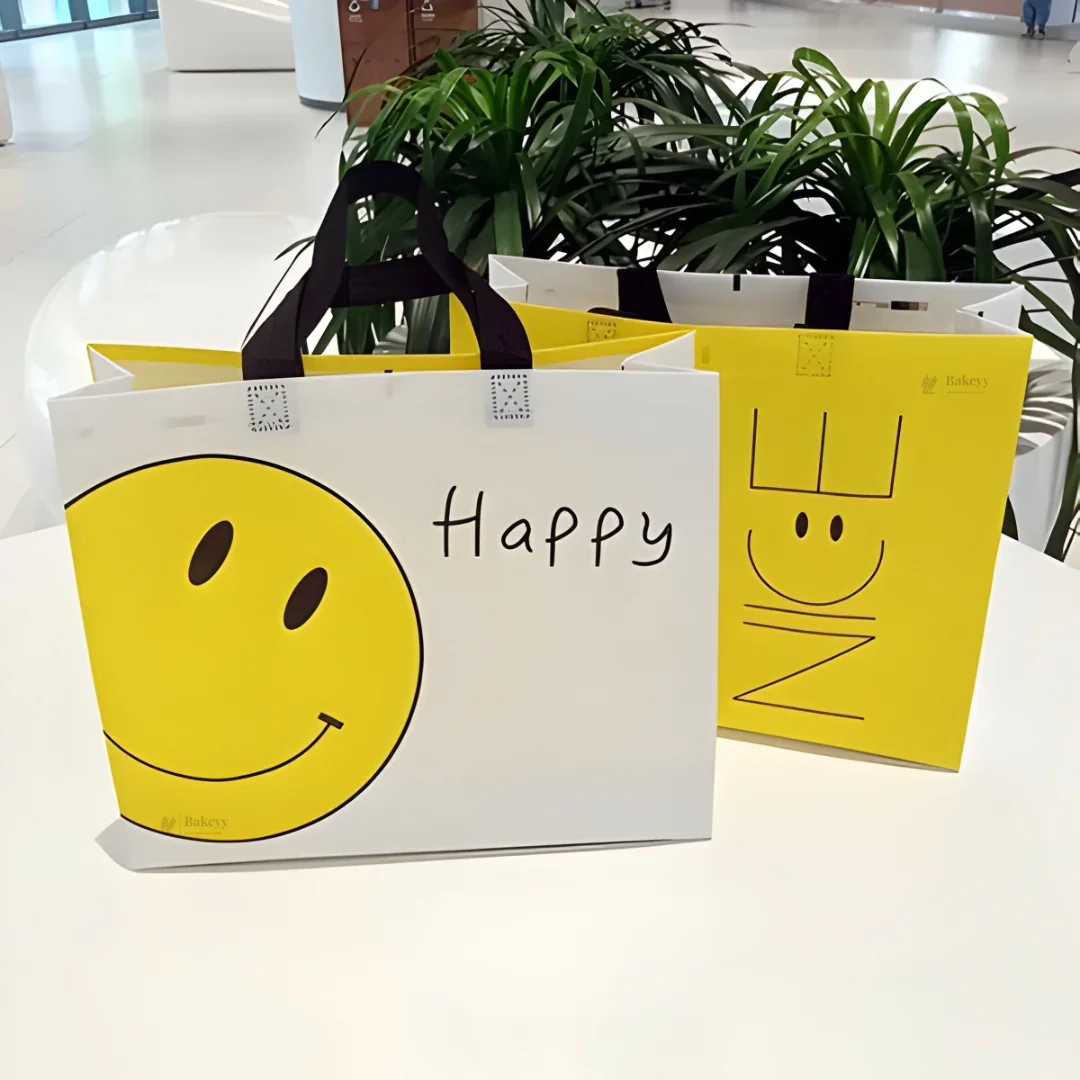 Smiley Theme Laminated Carry Bag | Front & Back Printed Design | 3 Size Options | Pack of 50 - Image 6