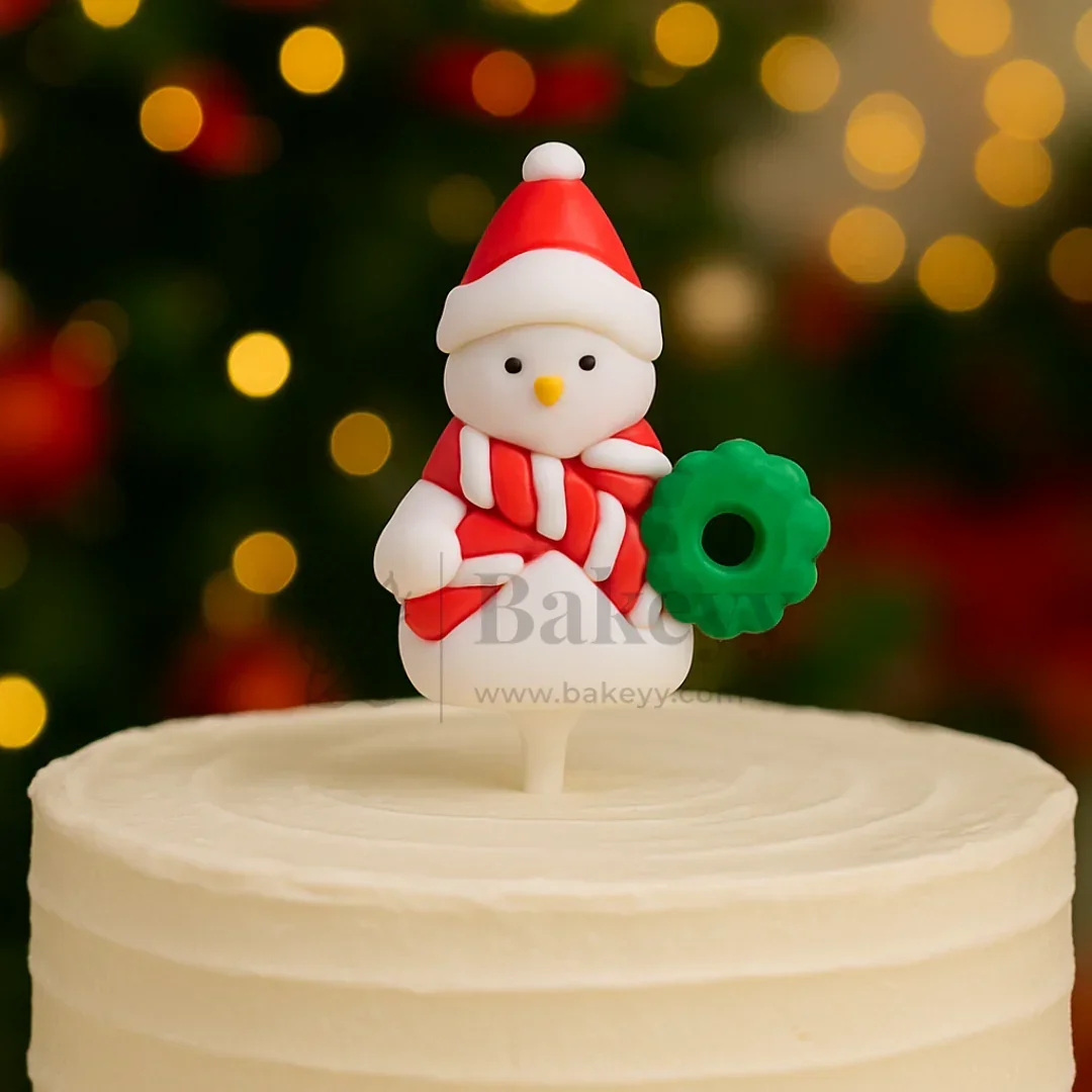 Snowman with Wreath Cake Topper | Christmas Miniature Figurines | Christmas Decor | Pack of 10